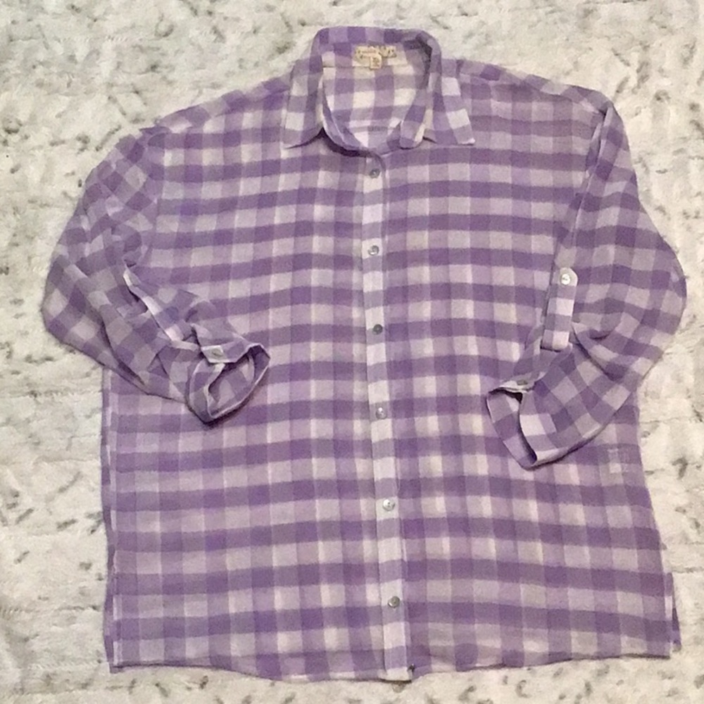 WISHLIST BUTTON DOWN ROLL UP SLEEVES SUMMER BLOUSE